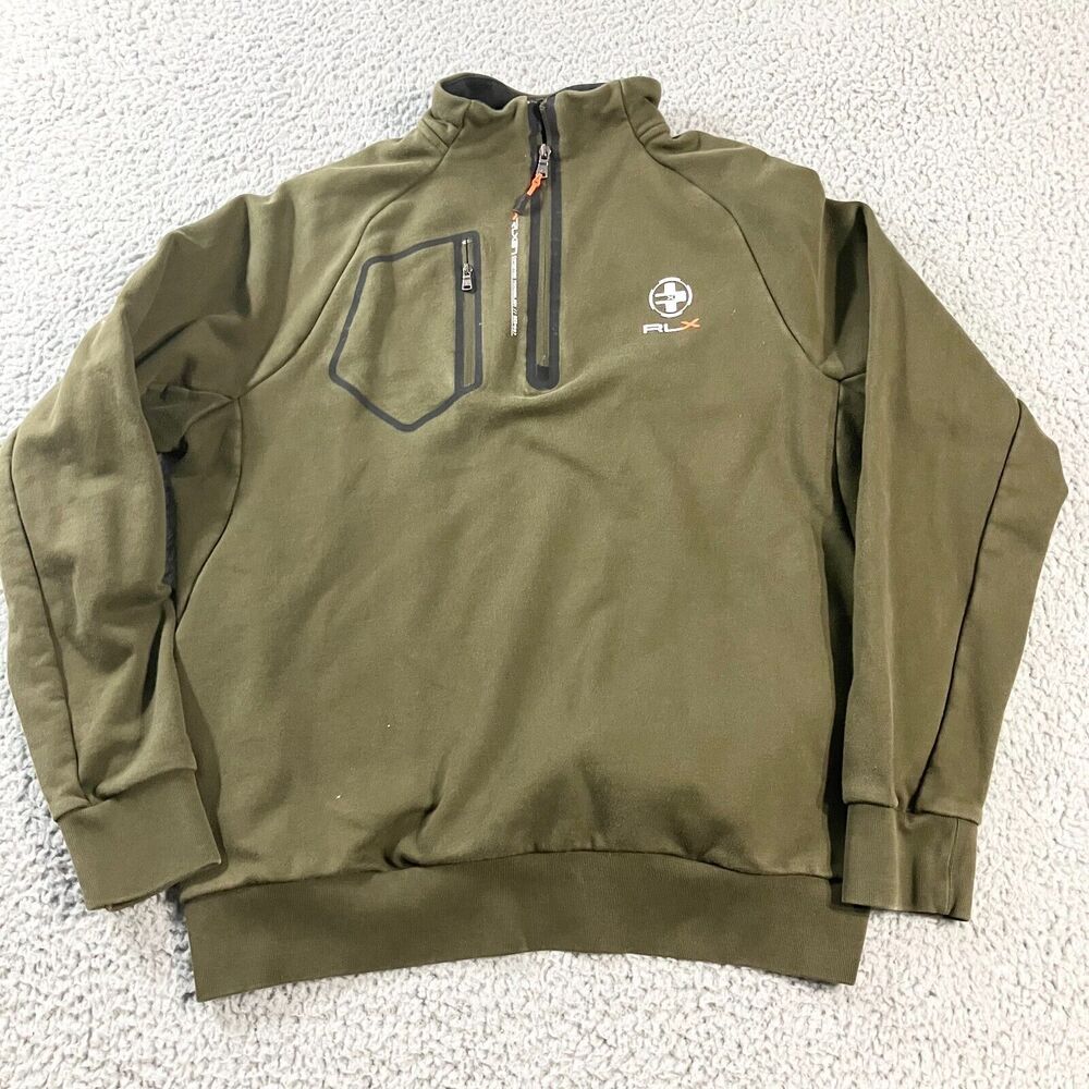 RLX Ralph Lauren Sweater Mens XL Green Quarter Zip Pullover Performance Outdoors